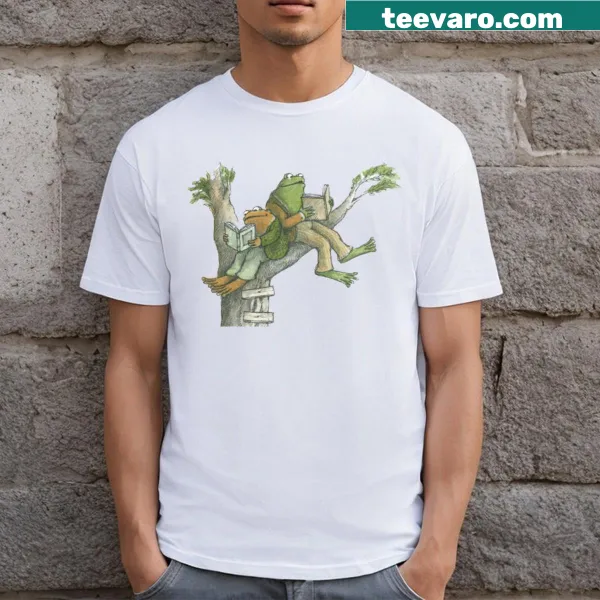 Illustration of Frog and Toad reading in a tree on a T-shirt