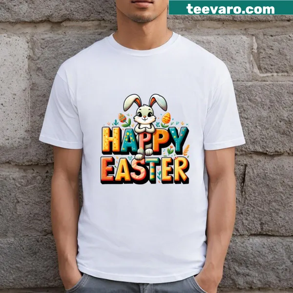 Cute text design saying 'Happy Easter' in playful letters