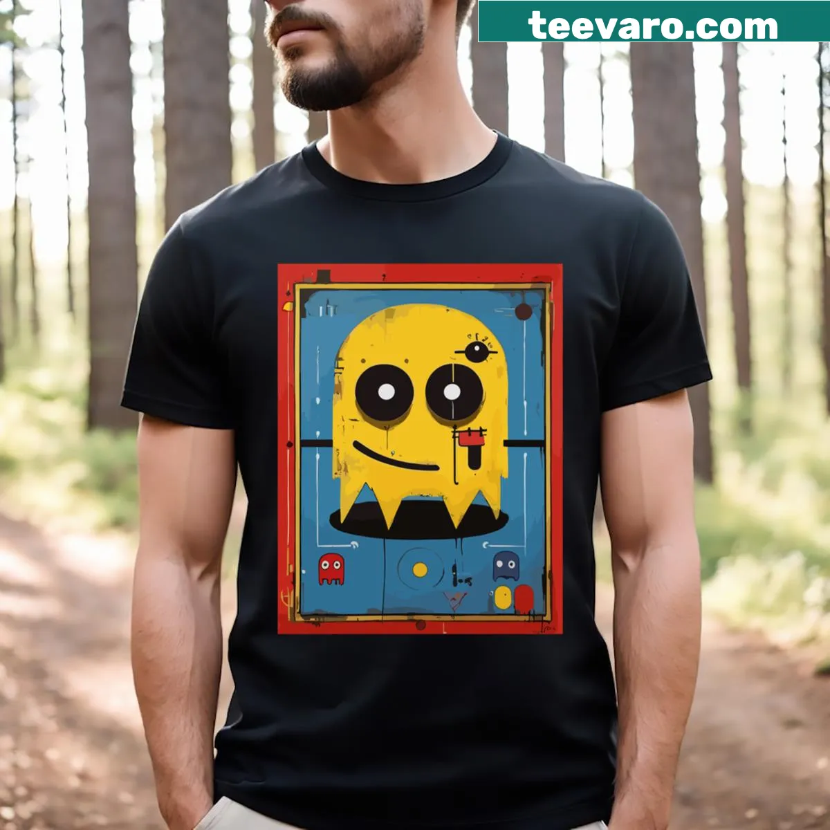 Retro 70's arcade poster design T-shirt for gaming fans — on a men's t-shirt