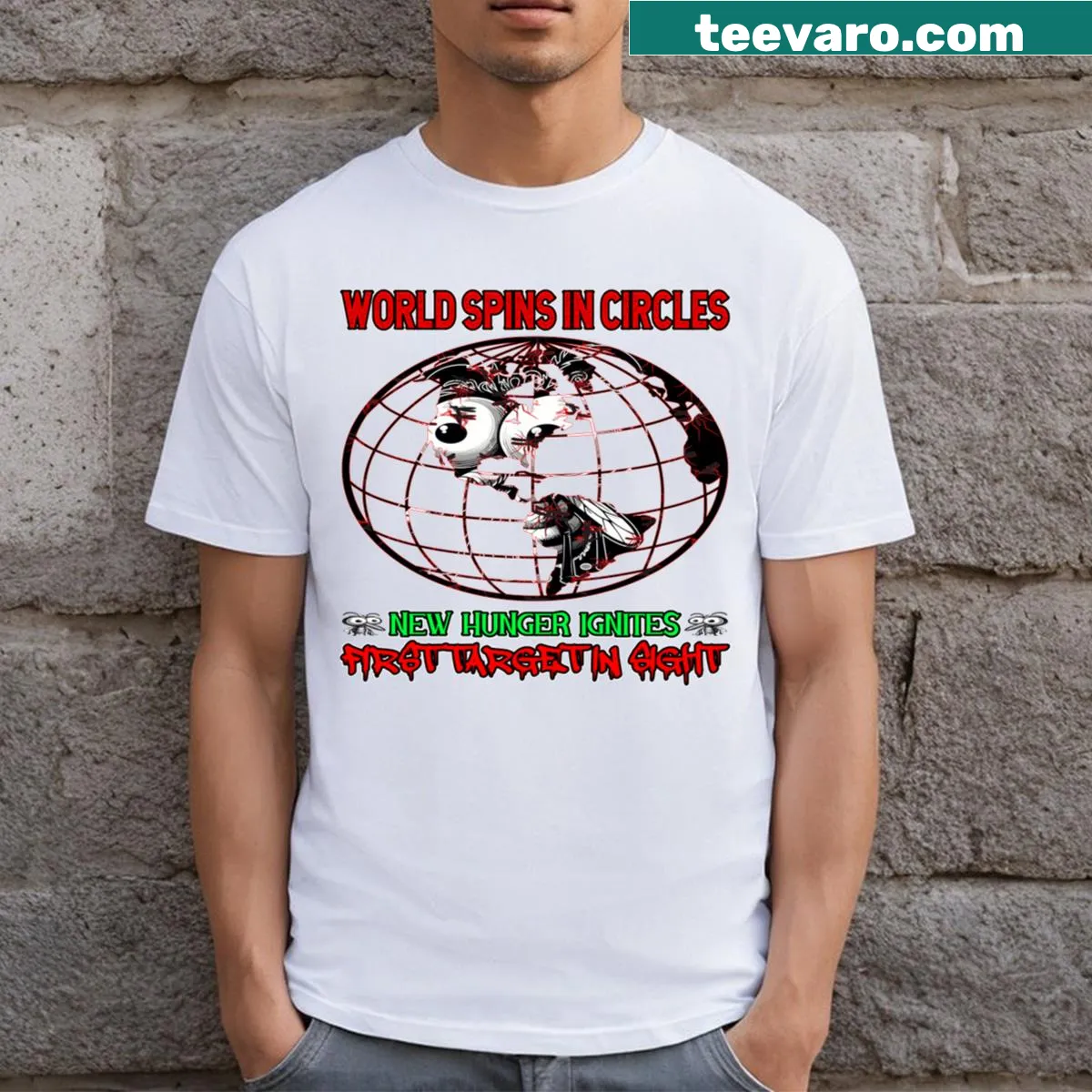 Global Pursuit Mosquito Navigator T-shirt with clever design — on a men's t-shirt