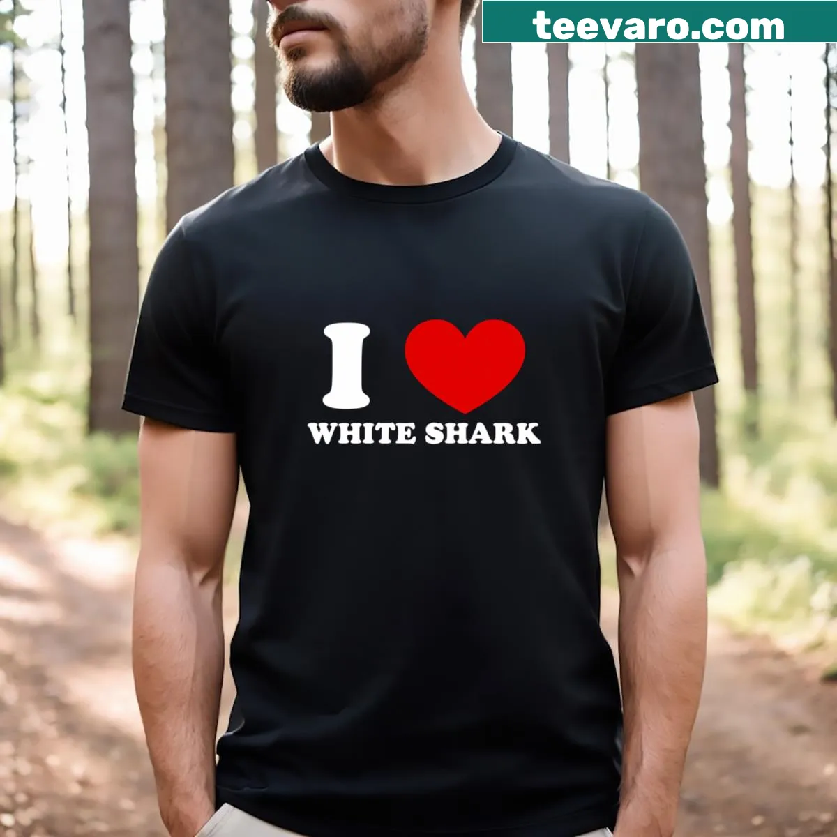 Minimalistic heart and white shark graphic t-shirt — on a men's t-shirt