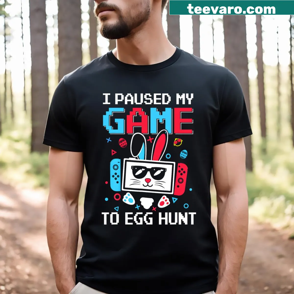 Funny kids t-shirt for Easter with gaming theme — on a men's t-shirt