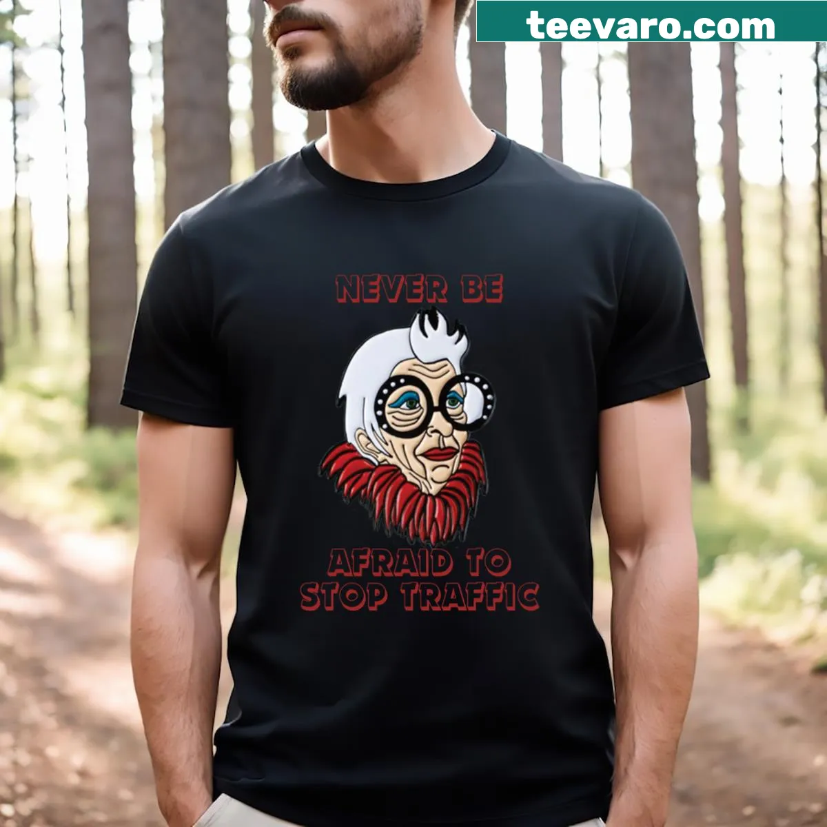 Stylish T-shirt showcasing the name 'Iris Apfel' in a simple design. — on a men's t-shirt