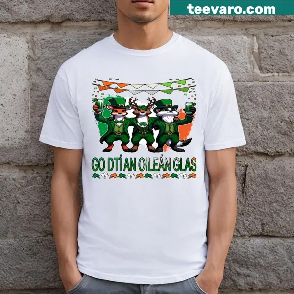 T-shirt with illustration of Irish wildlife celebrating St. Patrick's Day
