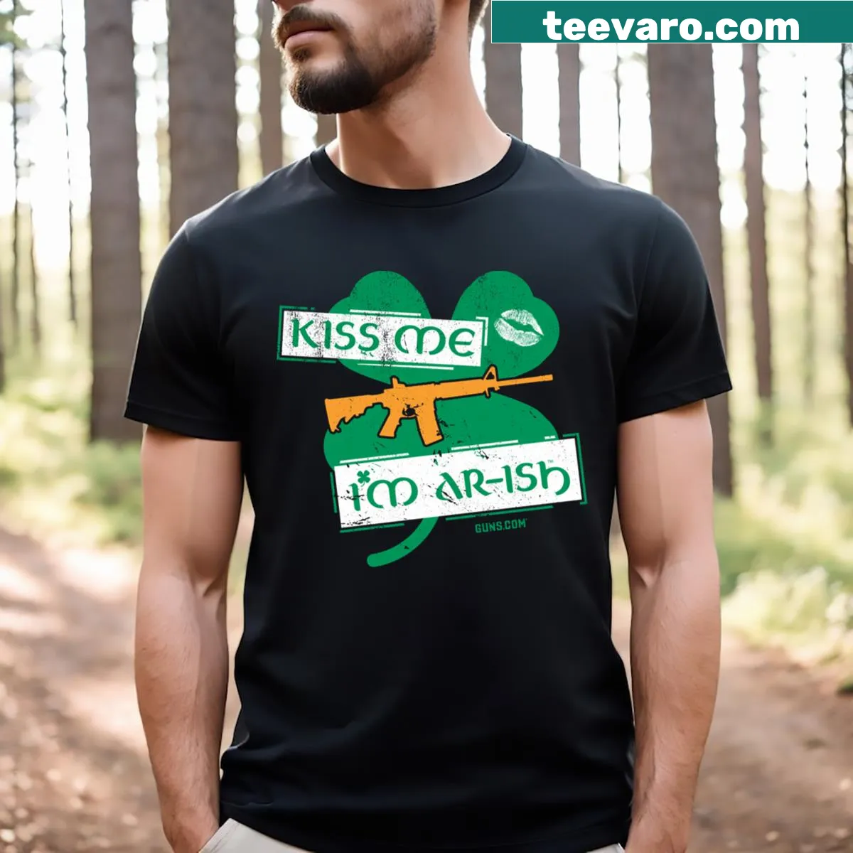 Funny St. Patrick's Day t-shirt with text and clover graphic — on a men's t-shirt