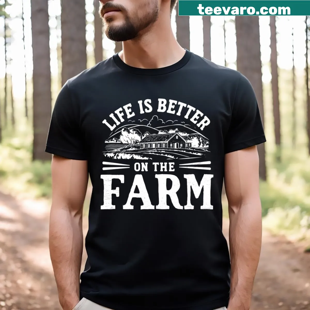 Essential t-shirt celebrating farm life with charming graphics — on a men's t-shirt