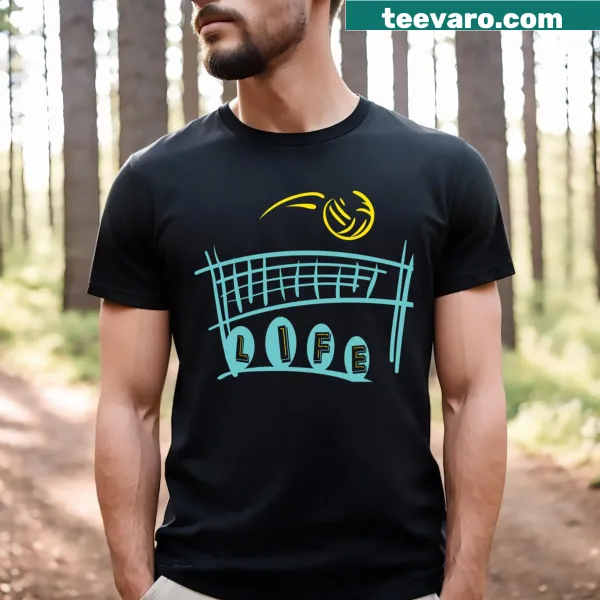 Volleyball-themed t-shirt with bold lettering