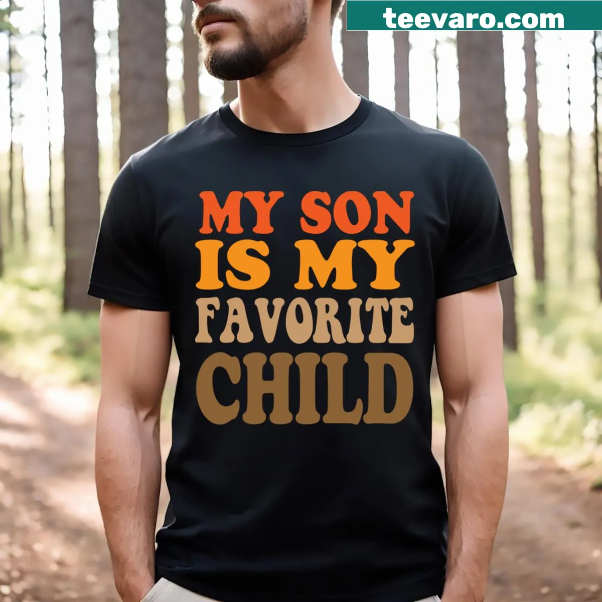 My Son Is My Favorite Child typography T-shirt — on a men's t-shirt