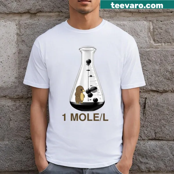 Funny cartoon mole graphic on a chemistry-themed t-shirt