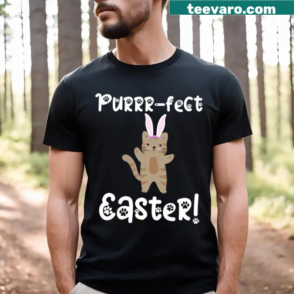 Cute T-shirt featuring a playful kitty design for Easter