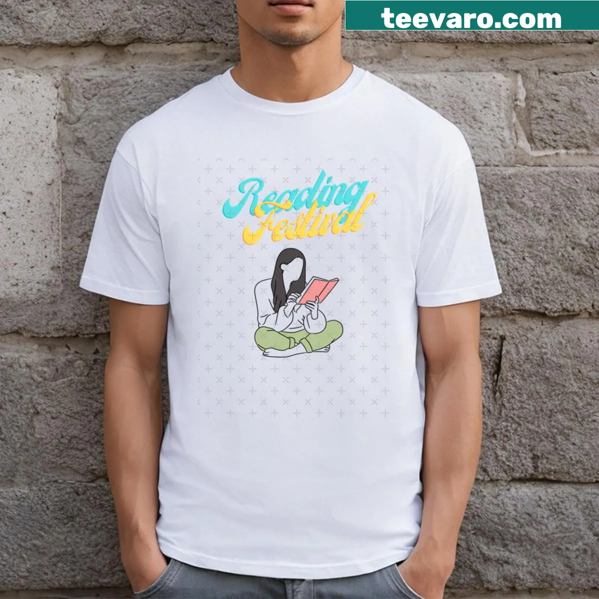 Playful t-shirt celebrating reading festivals with a cheerful design — on a men's t-shirt