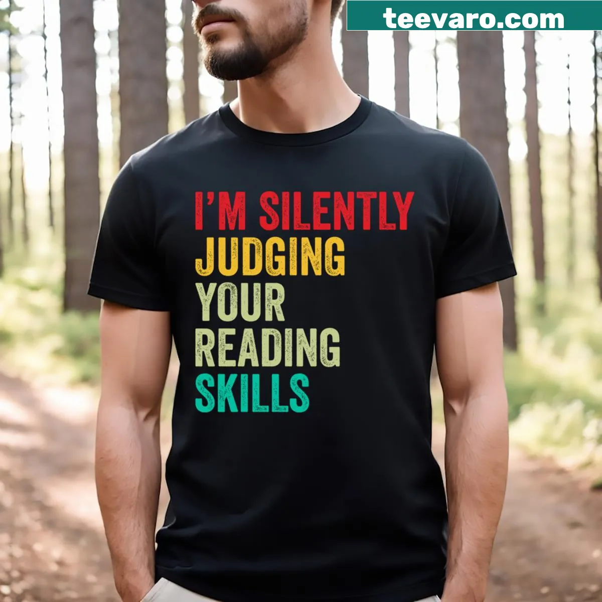 Funny text design 'I'm Silently Judging Your Reading Skills' on a shirt — on a men's t-shirt