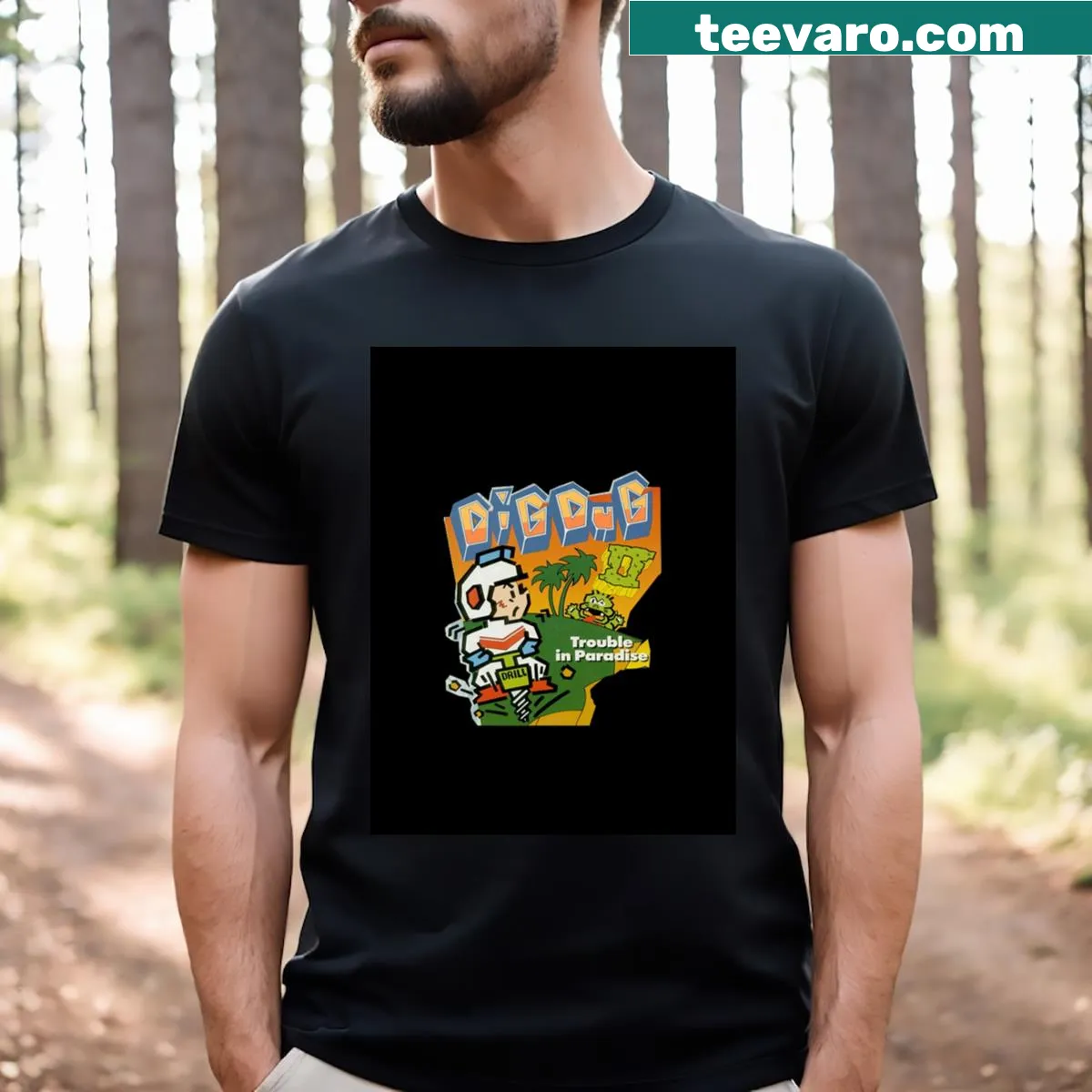 Graphic tee featuring nostalgic retro video game elements — on a men's t-shirt