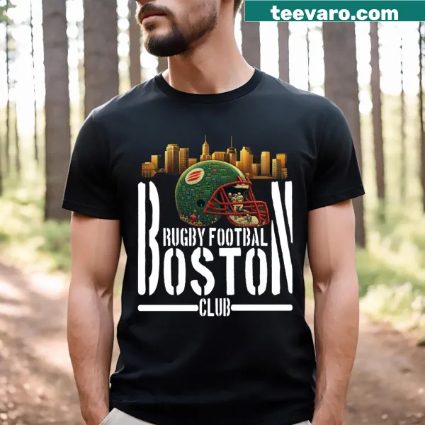 Dynamic rugby sport design T-shirt featuring Boston team graphics