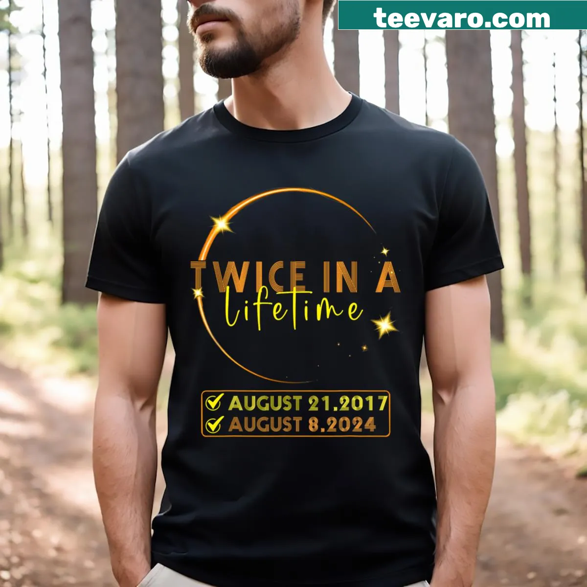 T-shirt celebrating witnessing two solar eclipses in a lifetime — on a men's t-shirt