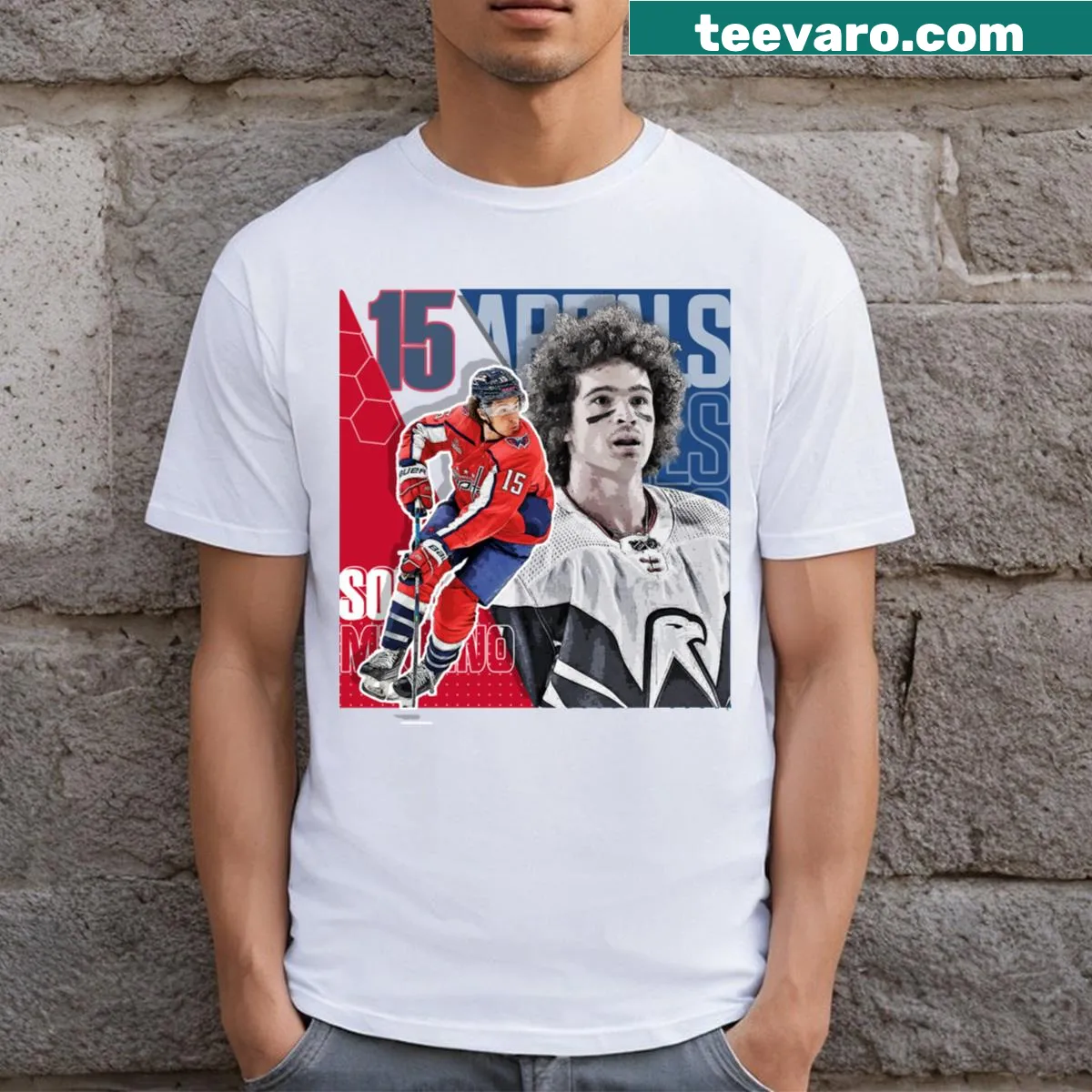 Artistic tapestry design celebrating hockey and Sonny Milano. — on a men's t-shirt
