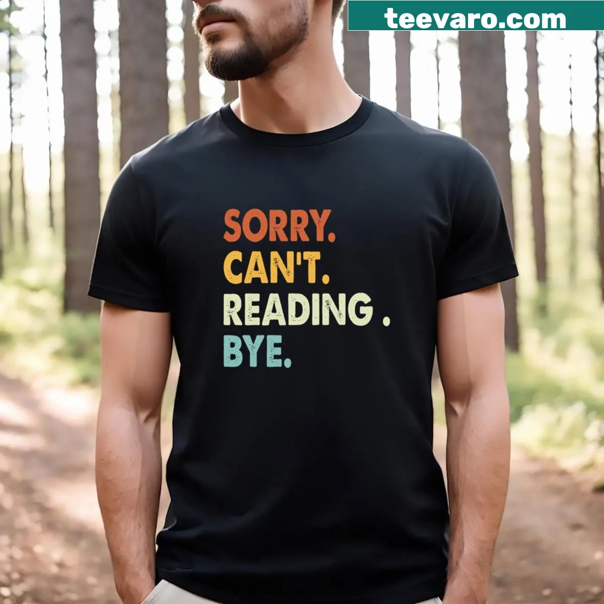 Funny reading-themed shirt with playful typography. — on a men's t-shirt