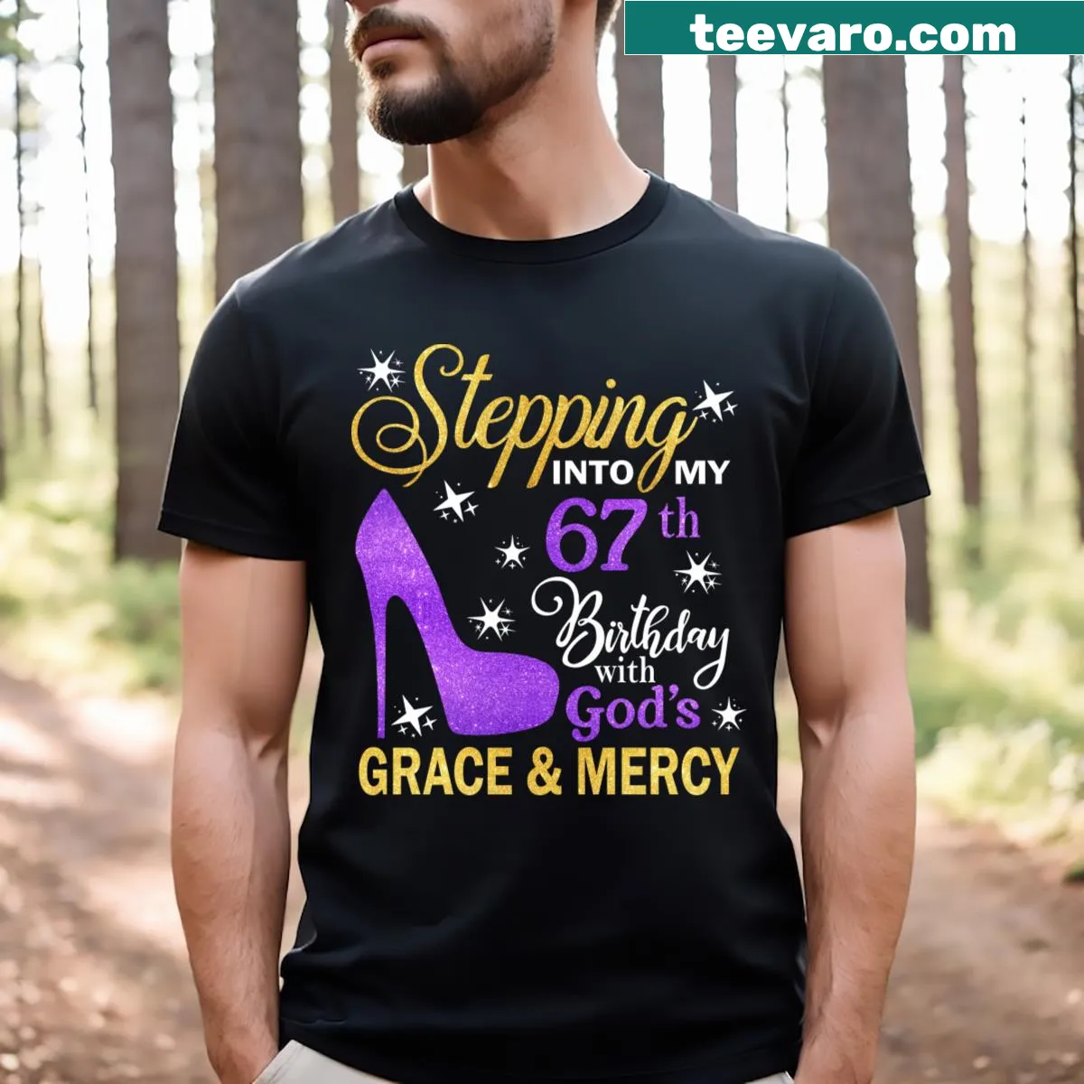 T-shirt with a meaningful message about God's grace for turning 67 — on a men's t-shirt