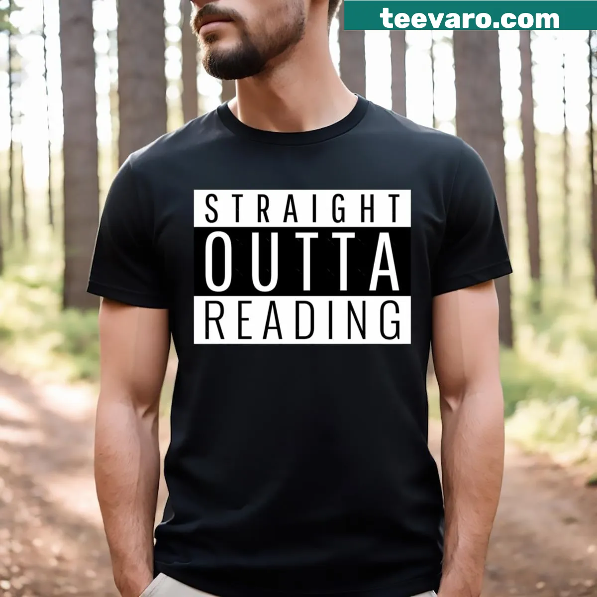 Straight Outta Reading Pennsylvania T-shirt with bold typography — on a men's t-shirt