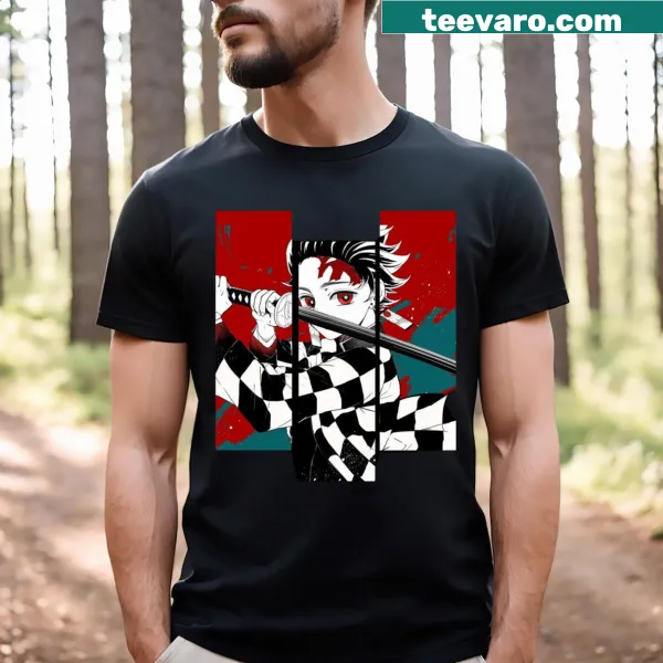 Graphic t-shirt featuring Tanjiro in Hashira attire from anime
