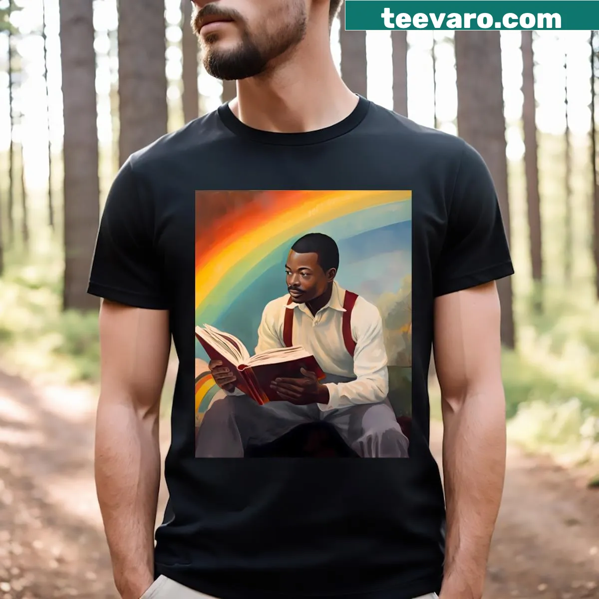 T-shirt featuring a delightful design inspired by The Reading Rainbow — on a men's t-shirt