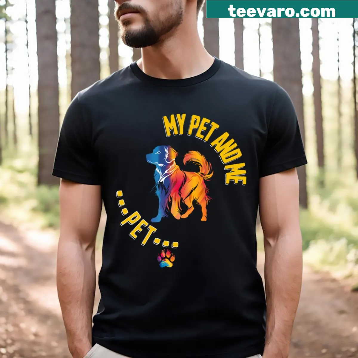 Informative pet care t-shirt with graphics and tips for pet owners — on a men's t-shirt