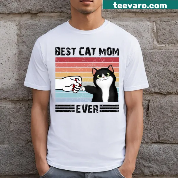 Vintage distressed T-shirt with a fist graphic and 'Best Cat Mom Ever' text