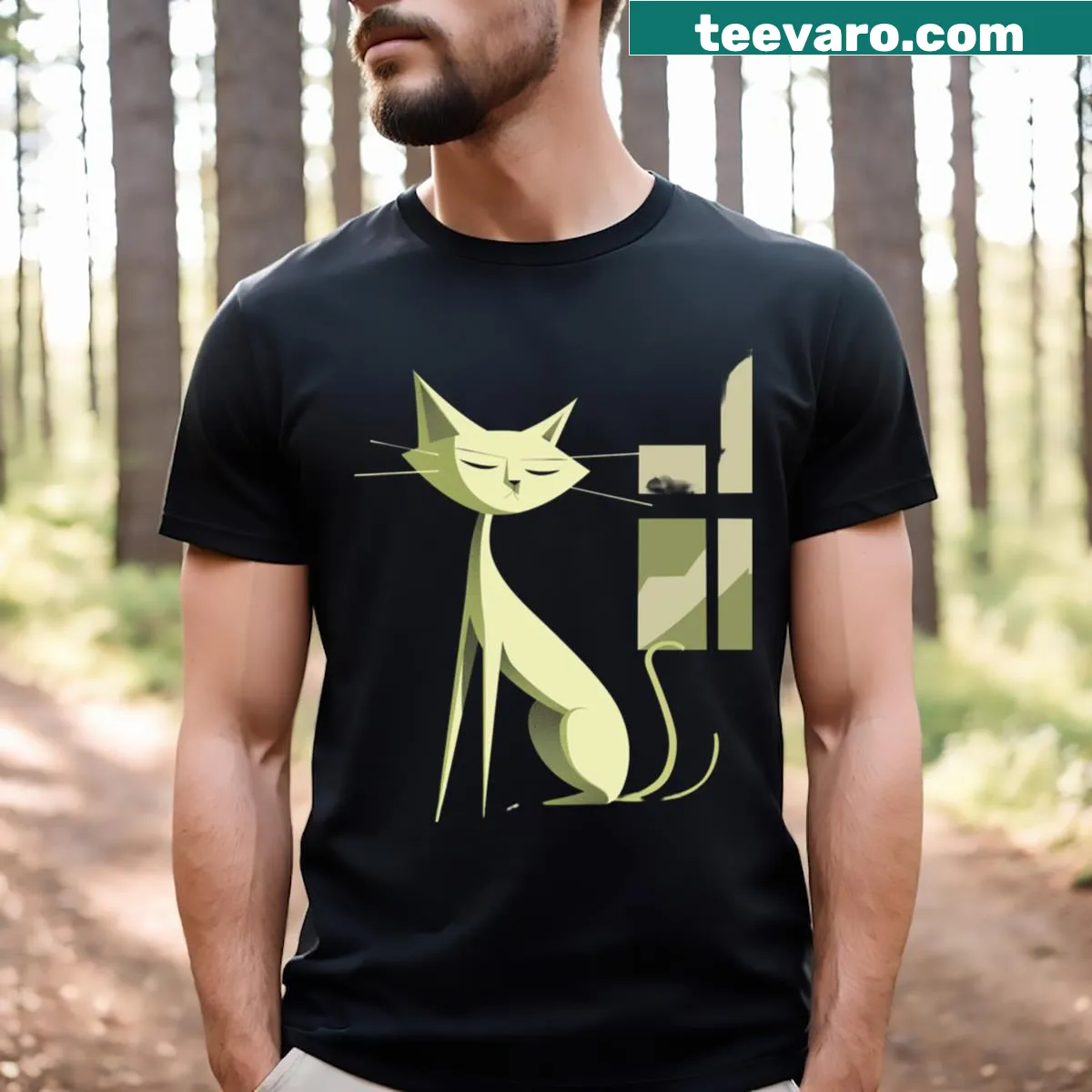Vintage-style t-shirt featuring playful kitty prints — on a men's t-shirt