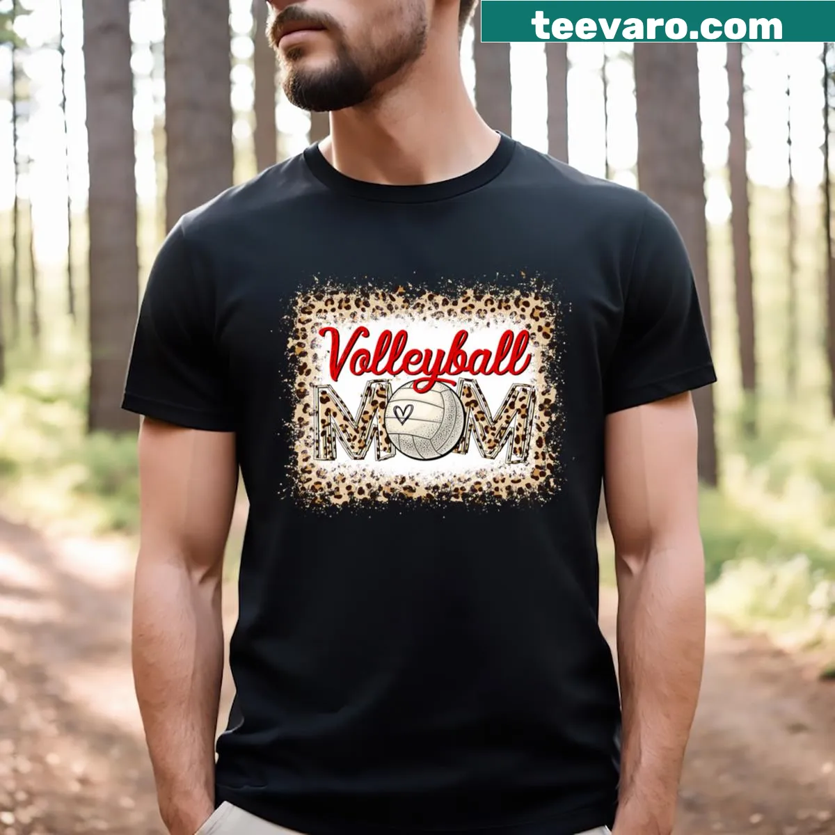 Funny volleyball mom t-shirt with leopard print — on a men's t-shirt