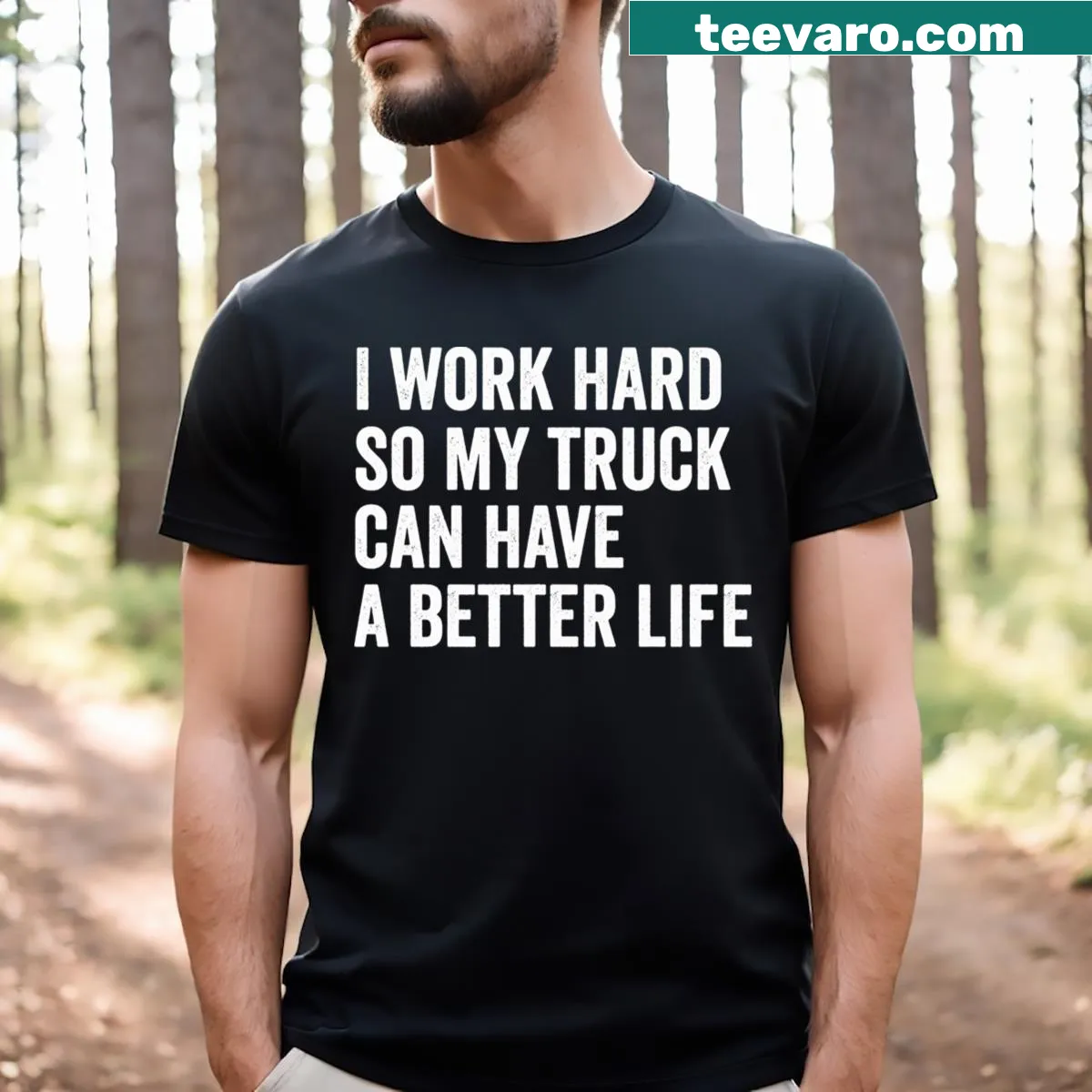 Humorous truck owner t-shirt with the phrase about hard work and trucks. — on a men's t-shirt