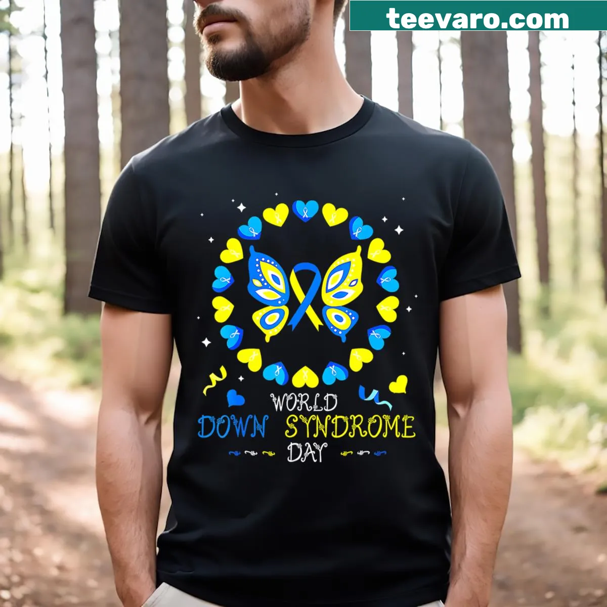Rock Your Socks design for Down Syndrome awareness shirt — on a men's t-shirt