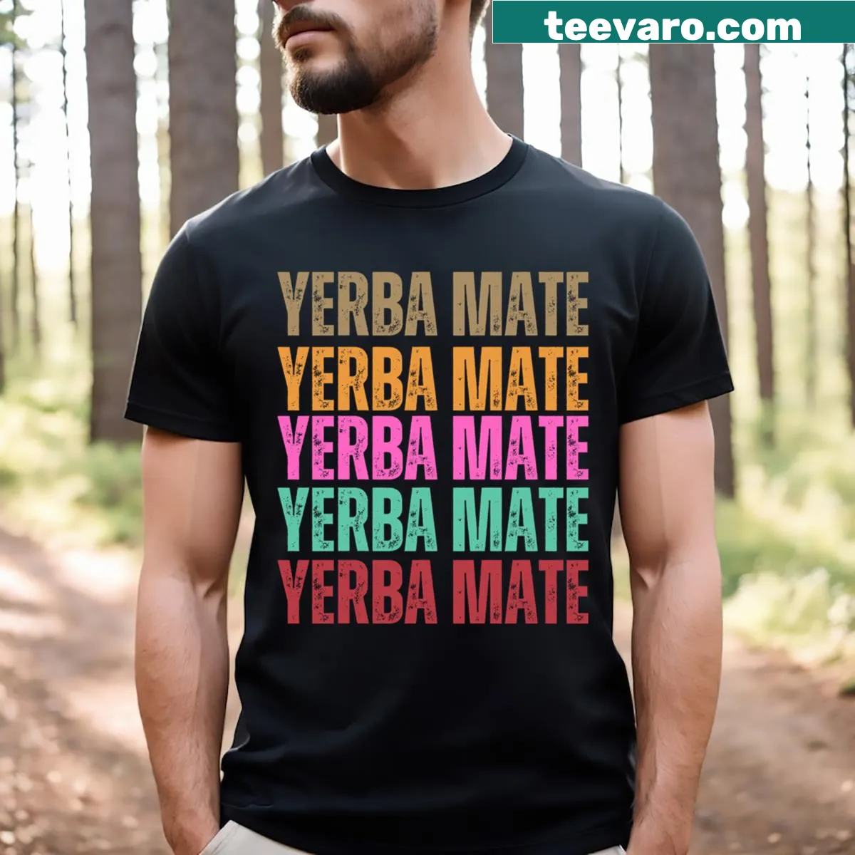 Vintage-style t-shirt for yerba mate tea lovers with a fun design. — on a men's t-shirt