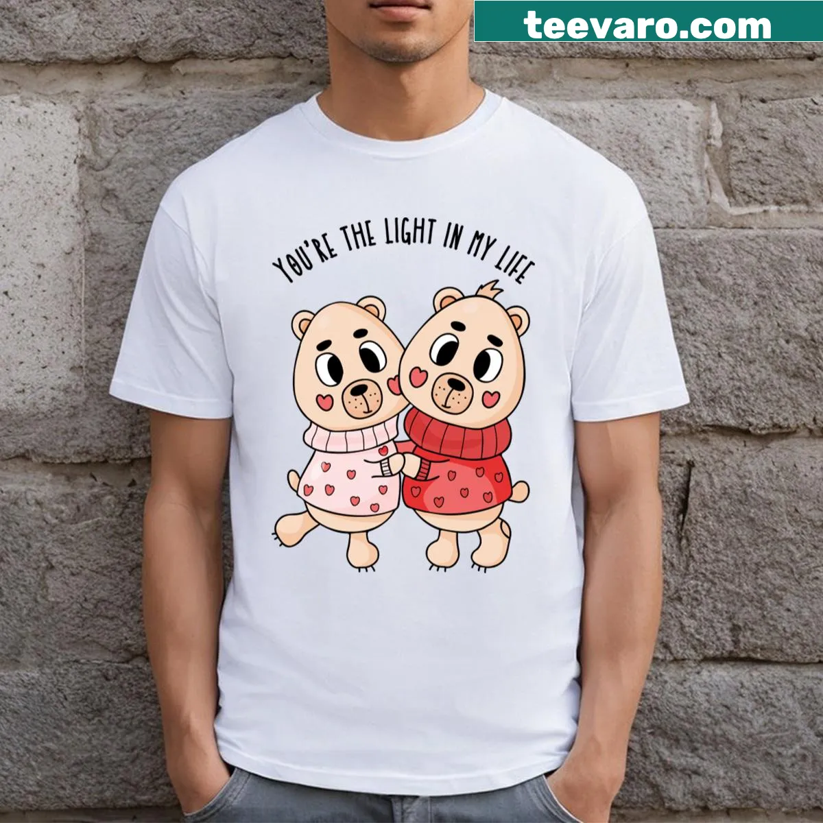 T-shirt with a Pibubear illustration and the phrase 'You're The Light In My Life' — on a men's t-shirt