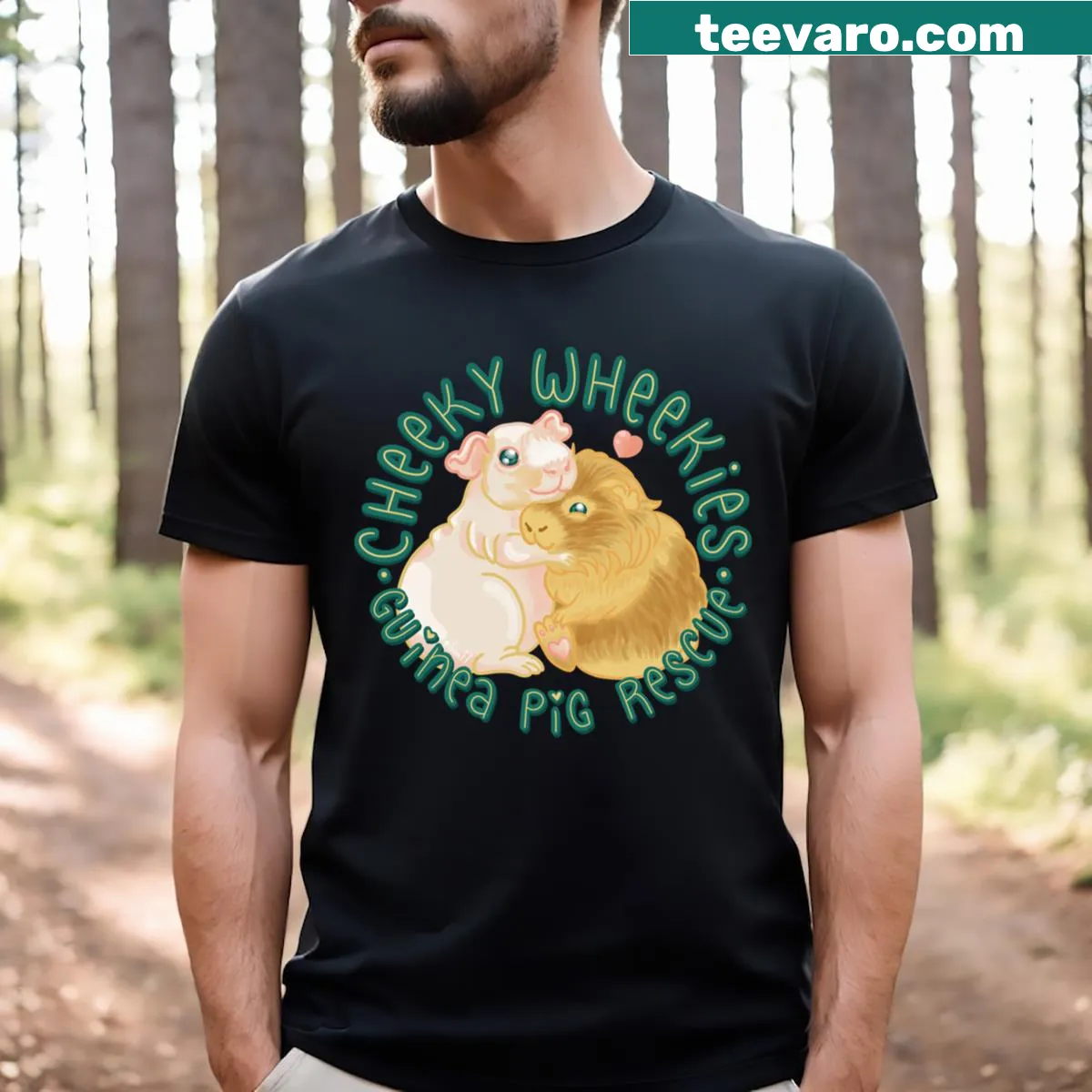 Cute T-shirt with playful illustration of guinea pigs — on a men's t-shirt