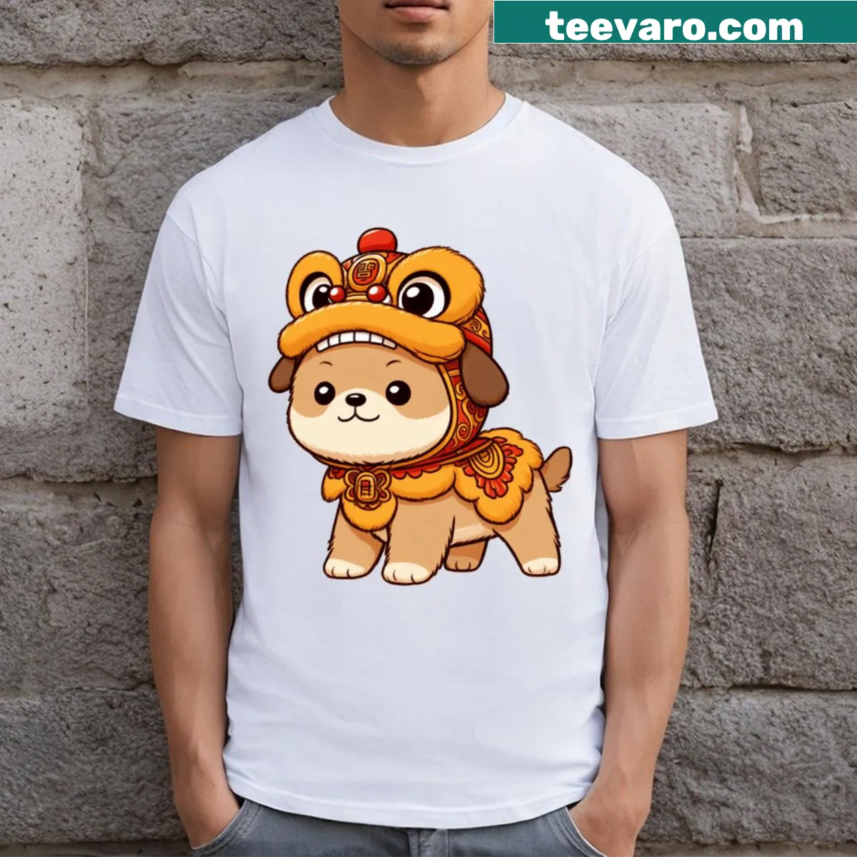 Illustration of a Chinese Lion Dog on a casual T-shirt — on a men's t-shirt