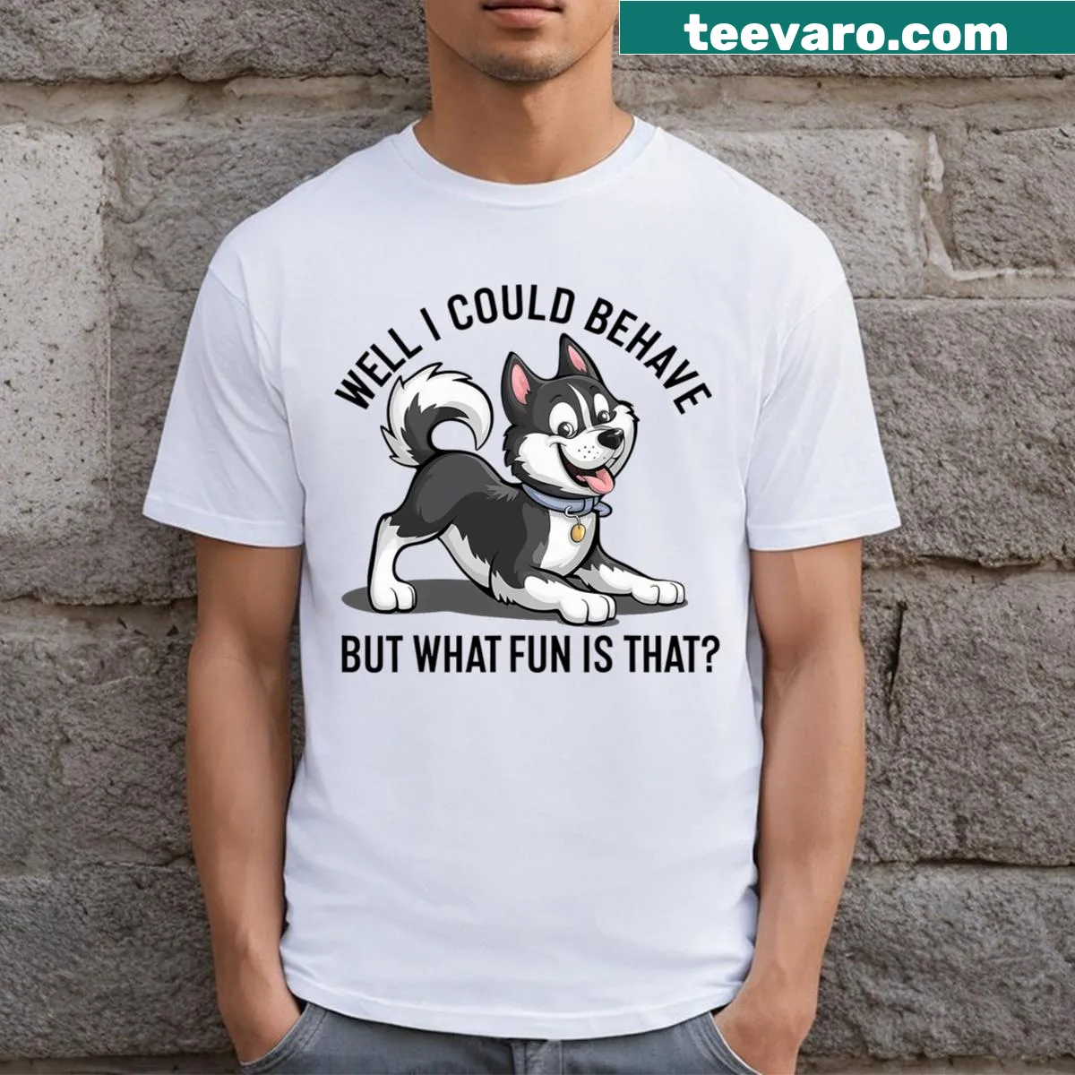 Funny quote T-shirt for Siberian Husky dog lovers. — on a men's t-shirt