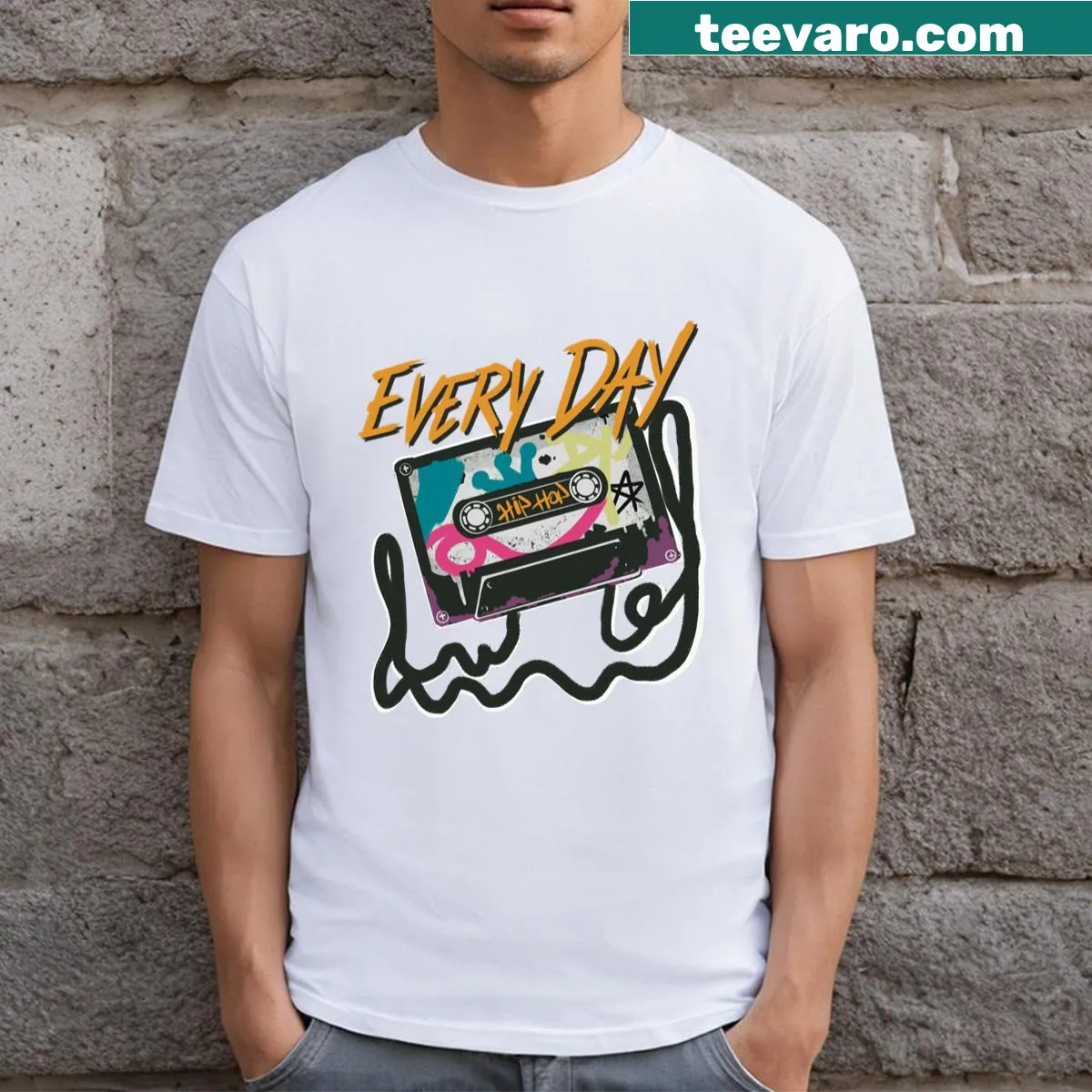 Hip hop themed T-shirt featuring bold typography — on a men's t-shirt
