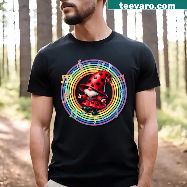 Fantasy gnome T-shirt with musical notes and rainbow