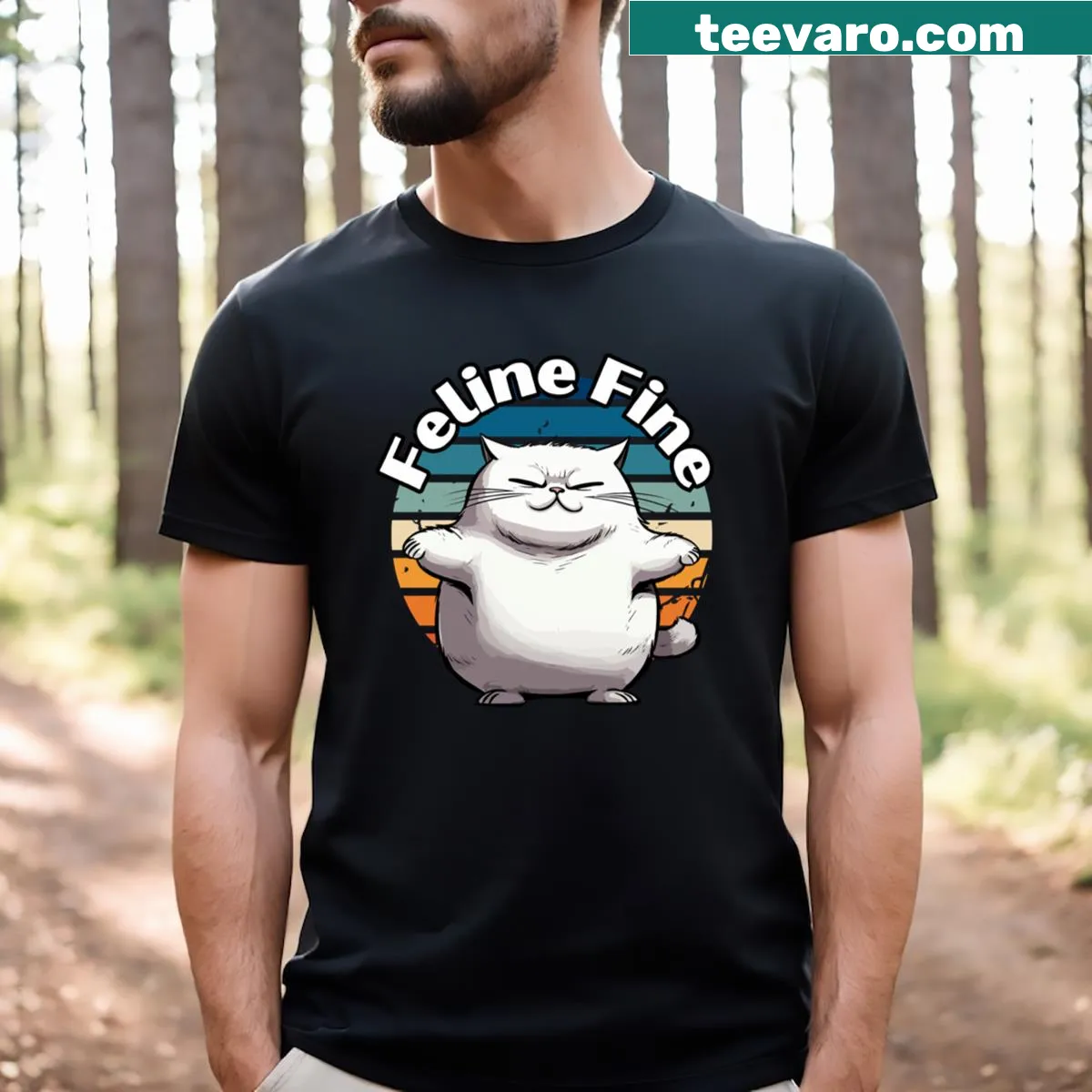Playful T-shirt featuring a graphic of a happy cat — on a men's t-shirt