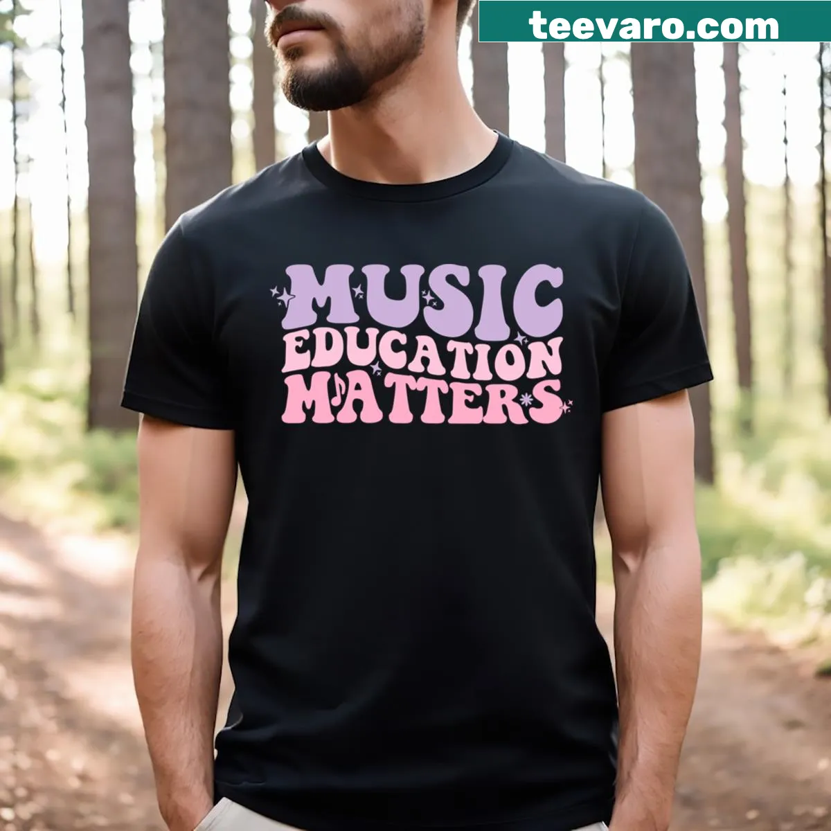 Humorous T-shirt for music-loving teachers emphasizing education — on a men's t-shirt