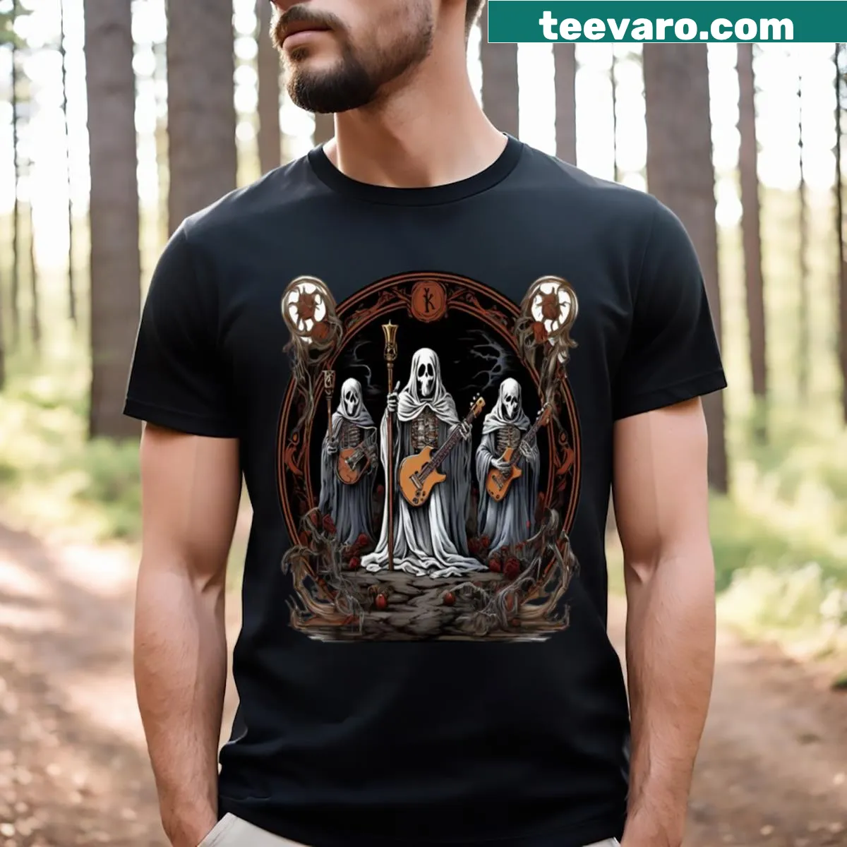 Ghost Band Tarot T-shirt featuring tarot-themed graphics — on a men's t-shirt