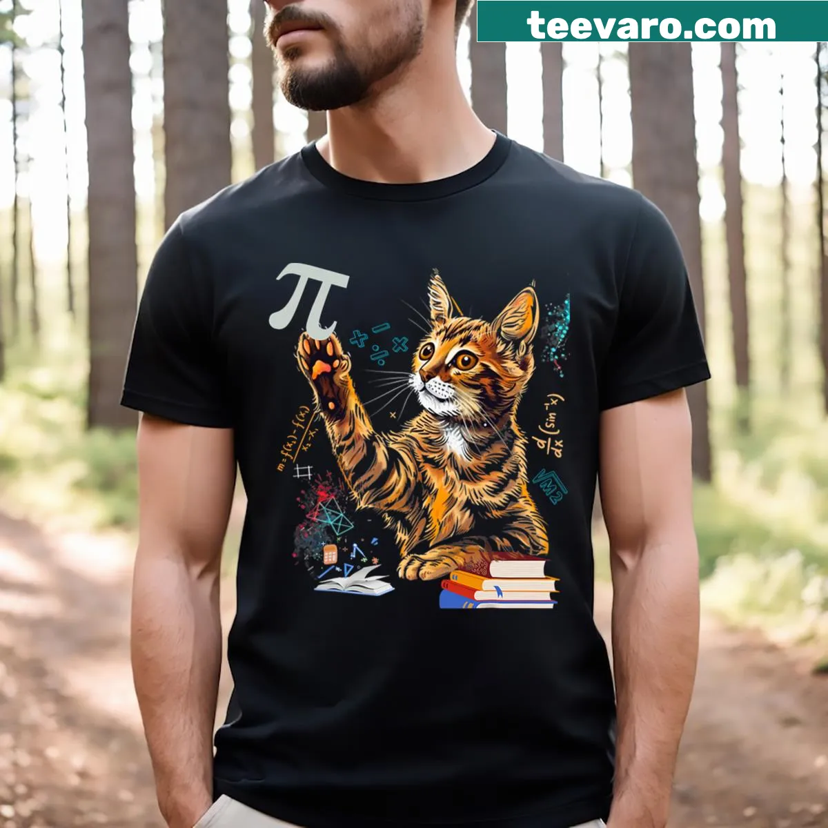 Cute Pi Day T-shirt for teachers and cat lovers featuring humorous text — on a men's t-shirt