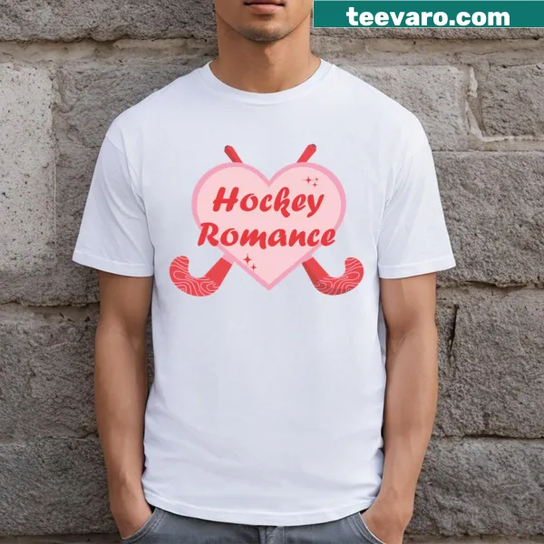 Playful T-shirt featuring a romantic hockey-themed graphic