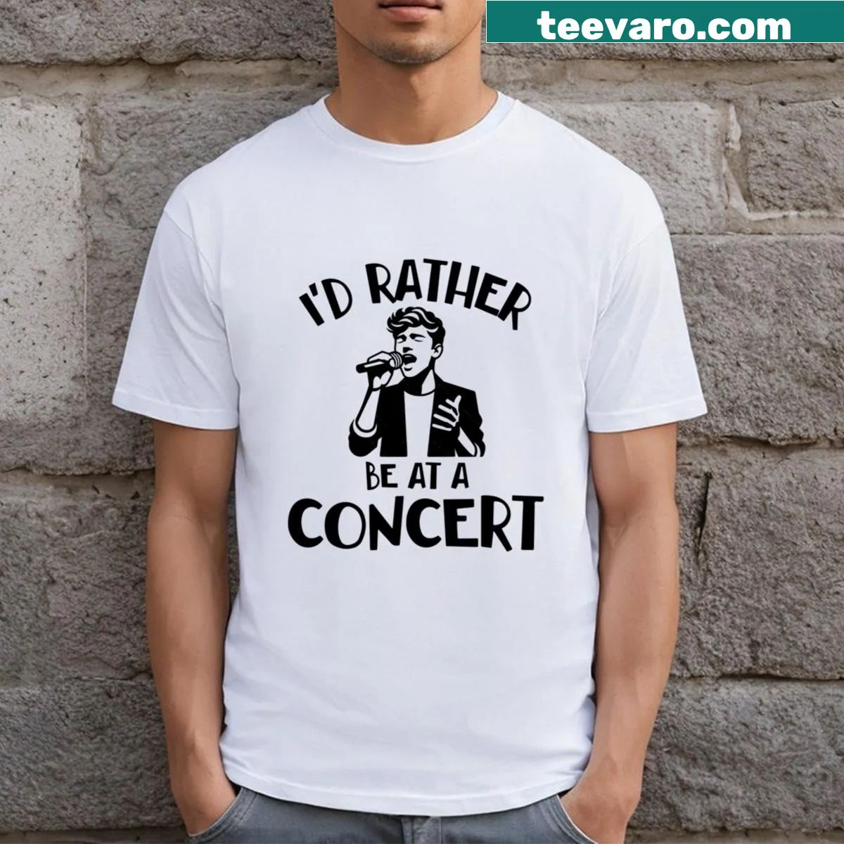 T-shirt with text expressing preference for concerts — on a men's t-shirt