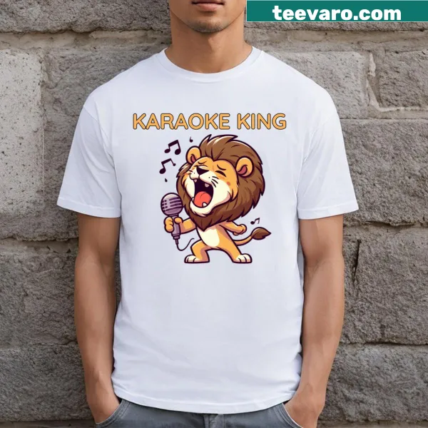 Fun T-shirt featuring a karaoke king lion graphic