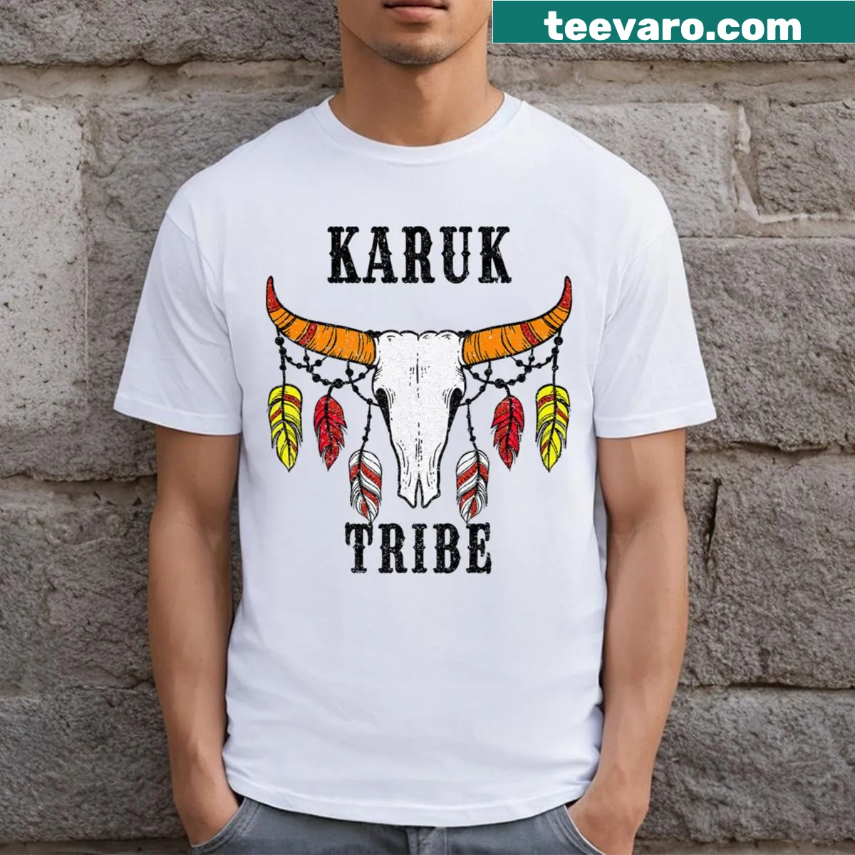 Karuk Tribe Pride T-shirt representing Native American culture — on a men's t-shirt