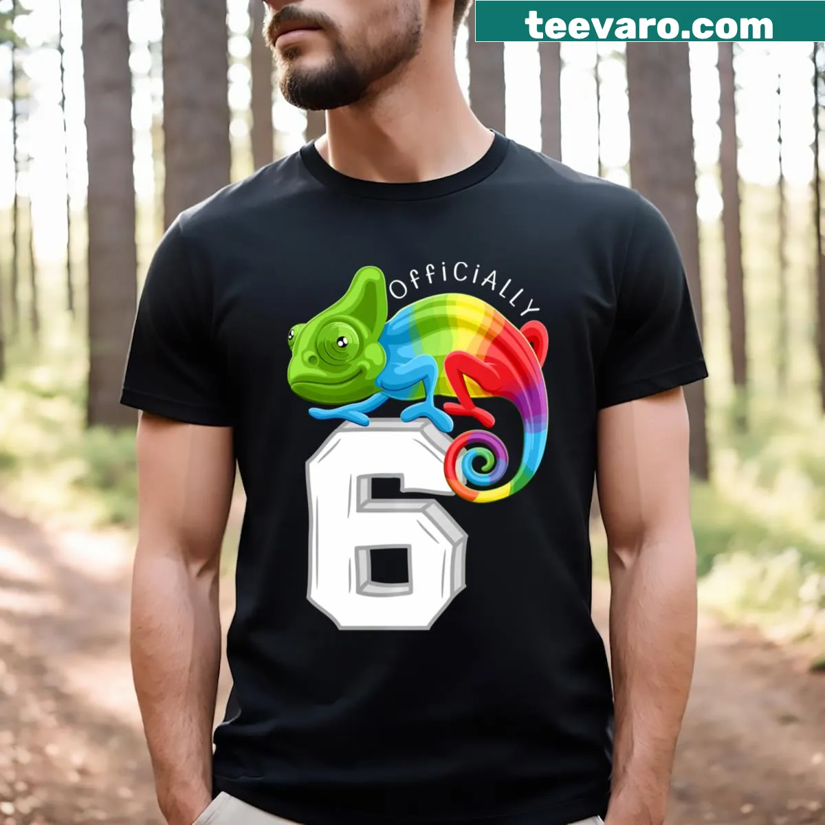 Chameleon graphic for kids' 6th birthday T-shirt — on a men's t-shirt