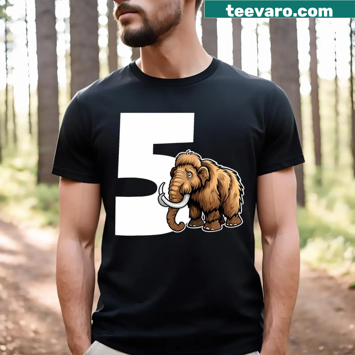 Kids birthday T-shirt with a woolly mammoth graphic — on a men's t-shirt