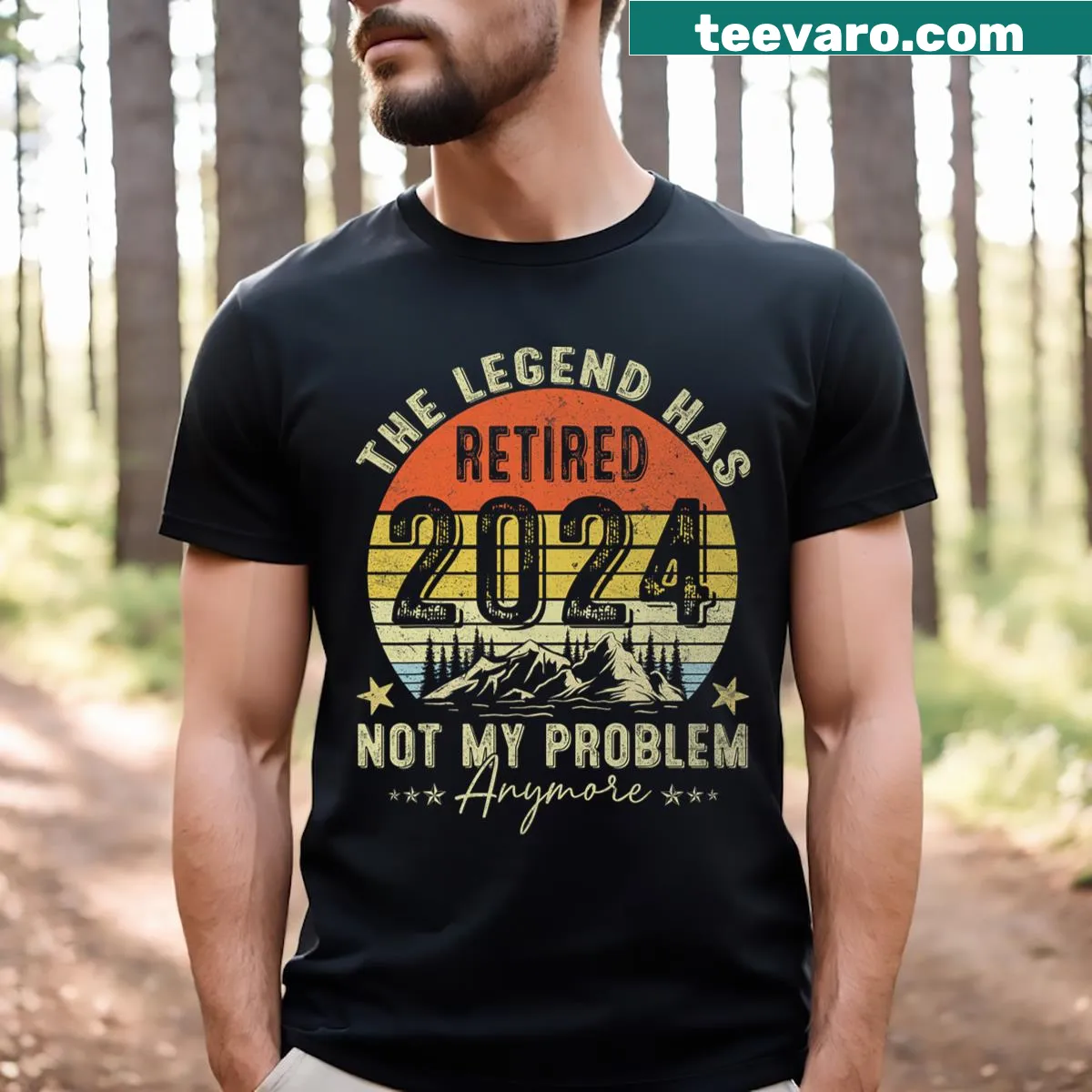 Playful retirement T-shirt with text 'Legend Has Retired 2024' — on a men's t-shirt