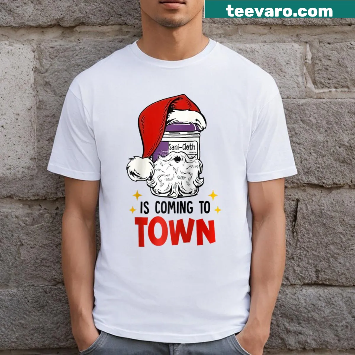 Nurse-themed Christmas t-shirt with a humorous graphic — on a men's t-shirt